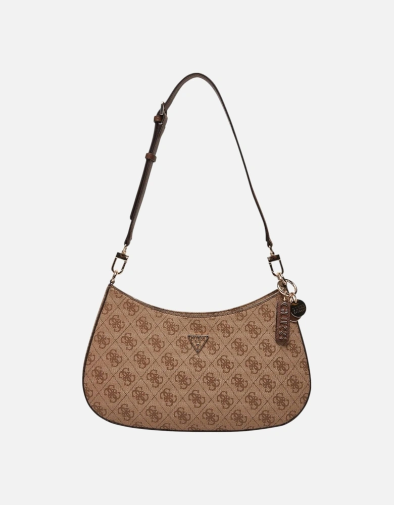 Beige Plain Zip Fastening Bag with Pockets Women