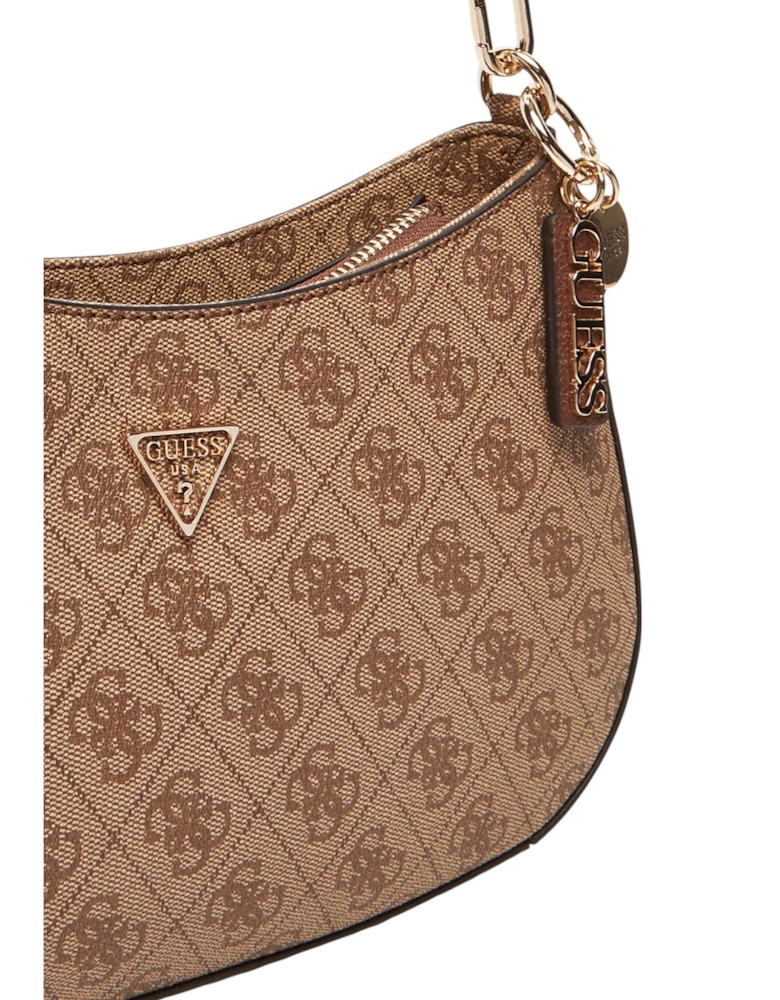 Beige Plain Zip Fastening Bag with Pockets Women
