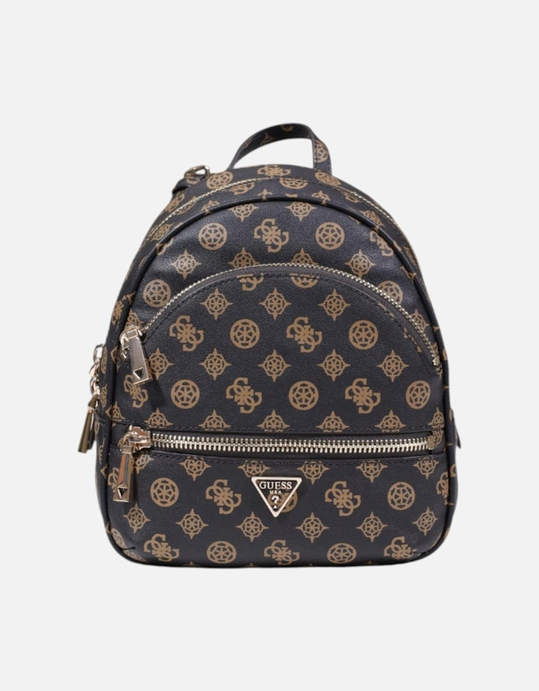 Print Rucksack with Zip and Multiple Pockets Women - Brown Bags