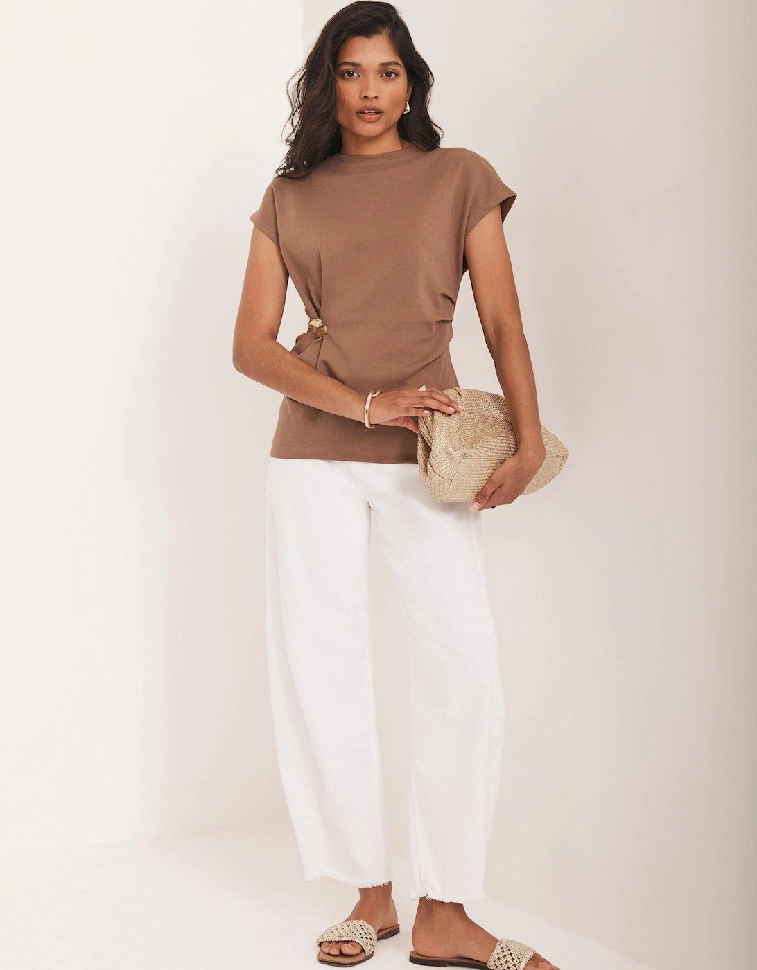 Neutral Gathered Trim T-Shirt - Brown, 2 of 1