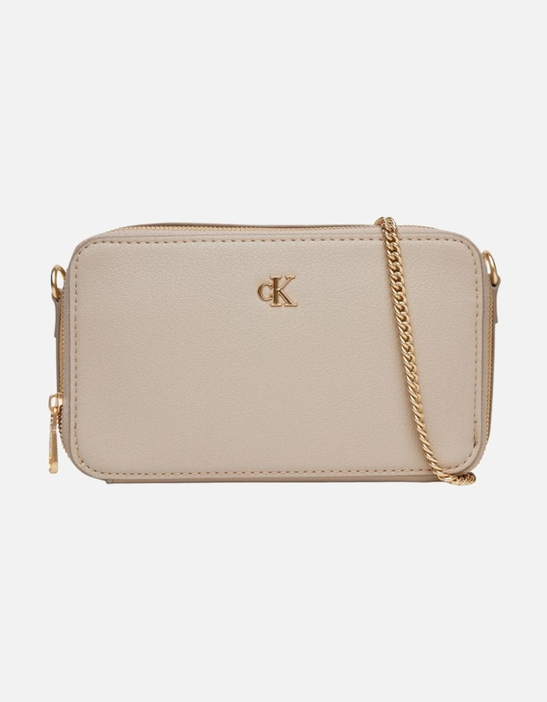 Zip Fastening Shoulder Bag with Inside Pockets Women - Beige