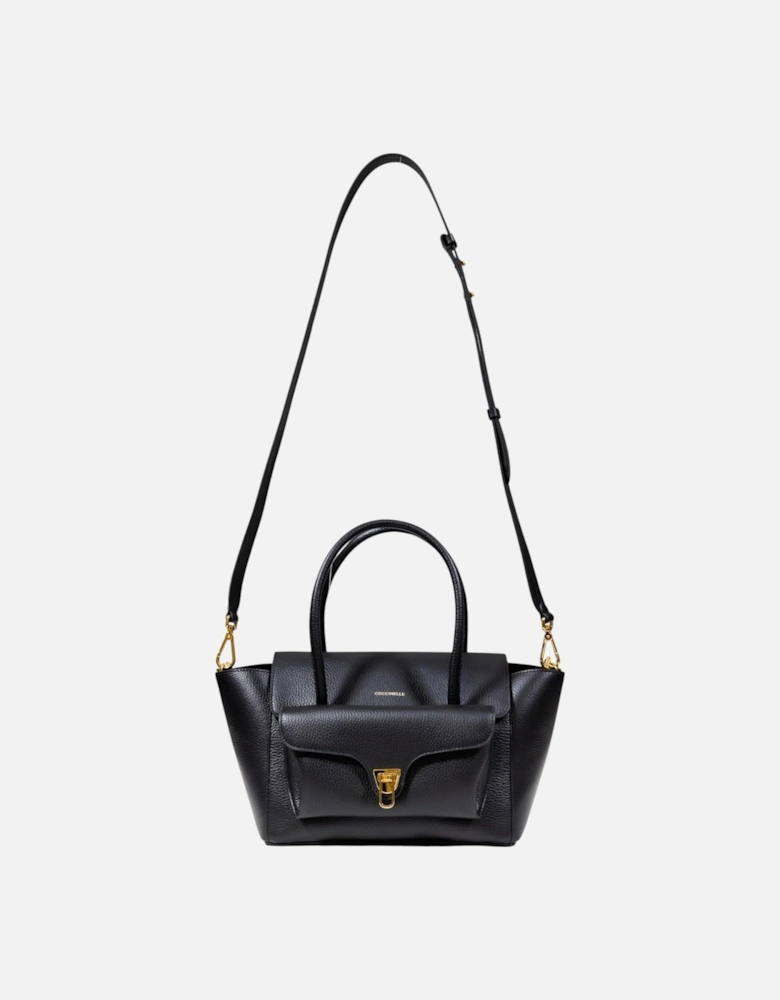 Leather Shoulder Bag with Magnet Fastening Women - Black