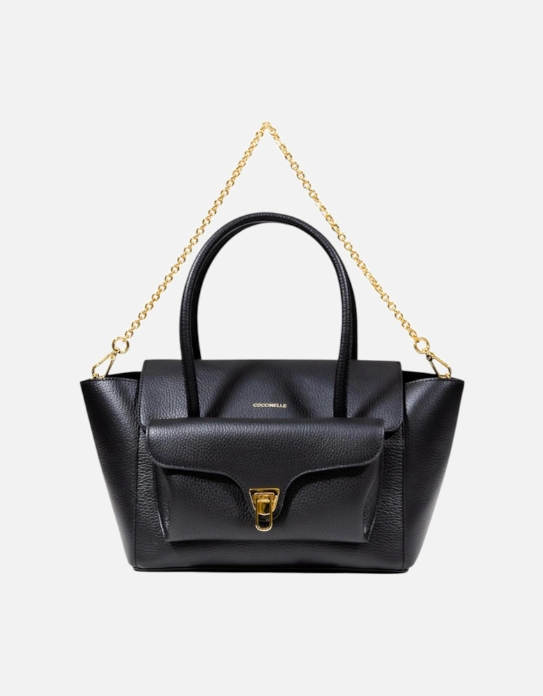 Leather Shoulder Bag with Magnet Fastening Women - Black