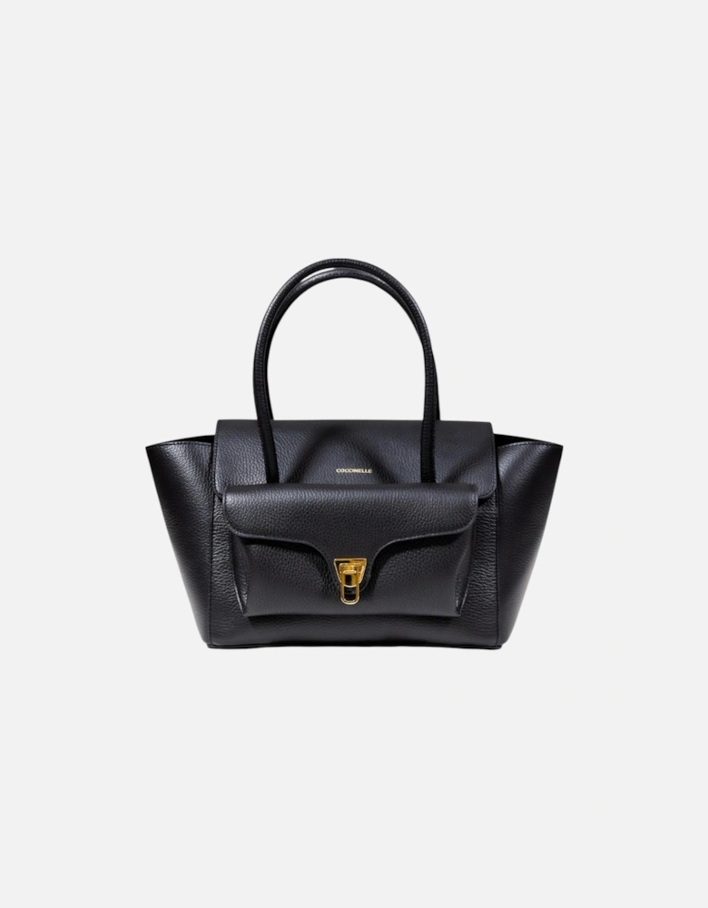 Leather Shoulder Bag with Magnet Fastening Women - Black