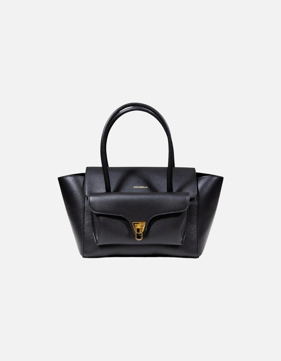Leather Shoulder Bag with Magnet Fastening Women - Black