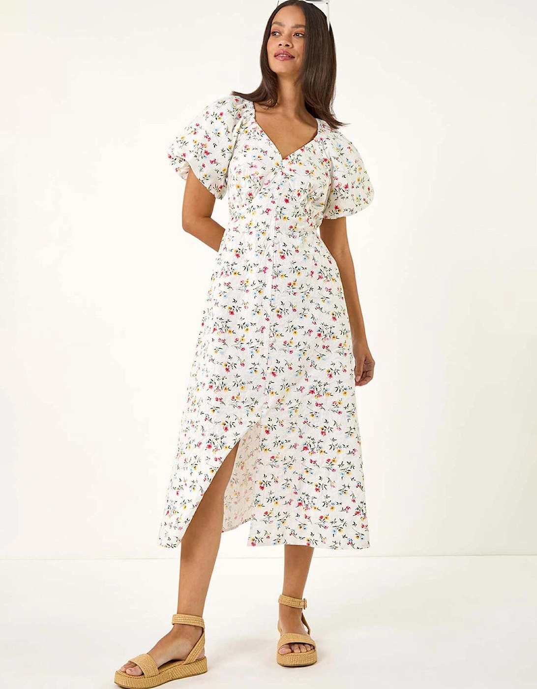 Dusk Ditsy Broderie Midi Dress - White, 2 of 1