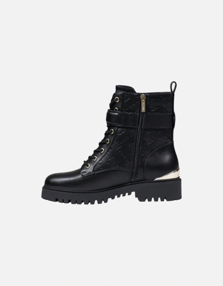 Lace-Up Round Toe Polyurethane Boots Women - Black
