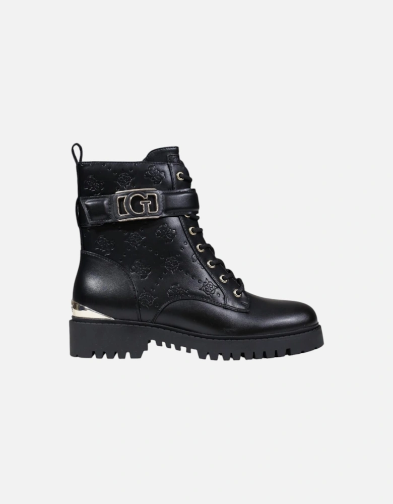 Lace-Up Round Toe Polyurethane Boots Women - Black