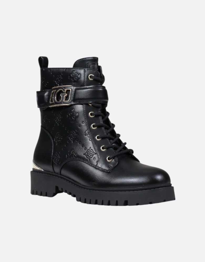 Lace-Up Round Toe Polyurethane Boots Women - Black
