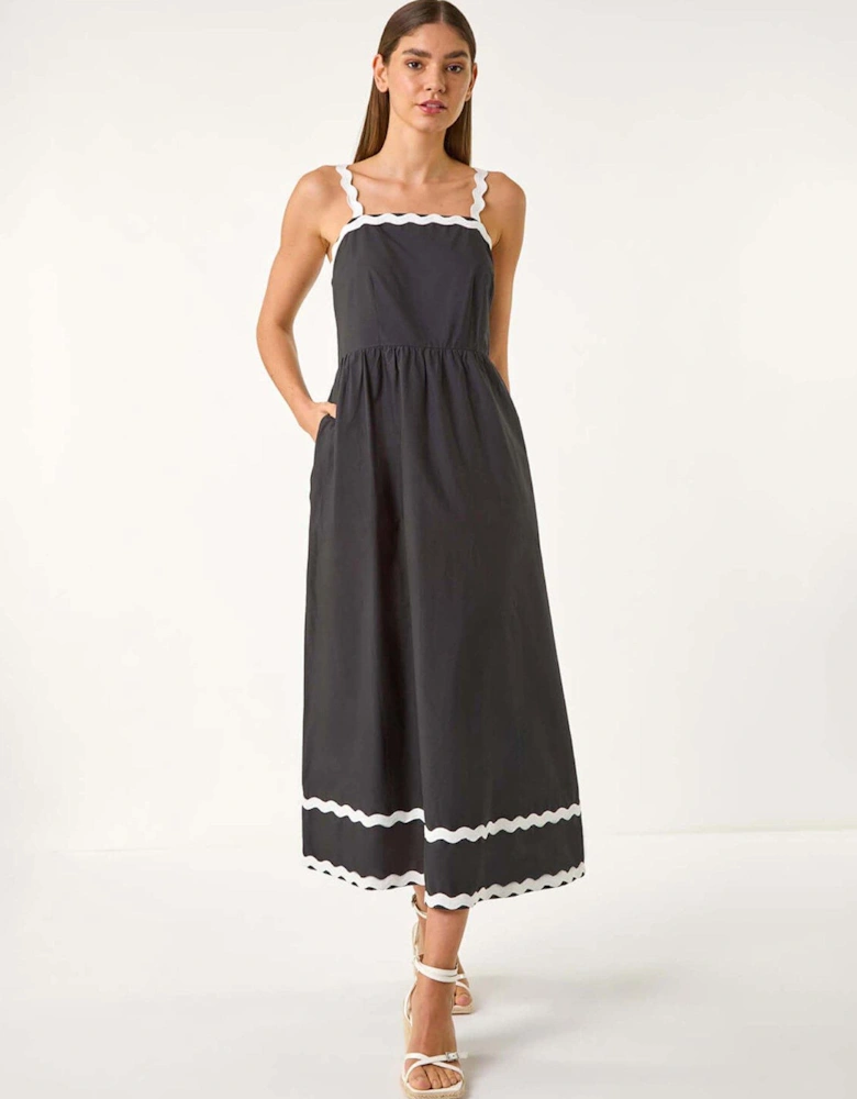 Contrast Ric Rac Midi Dress - Black