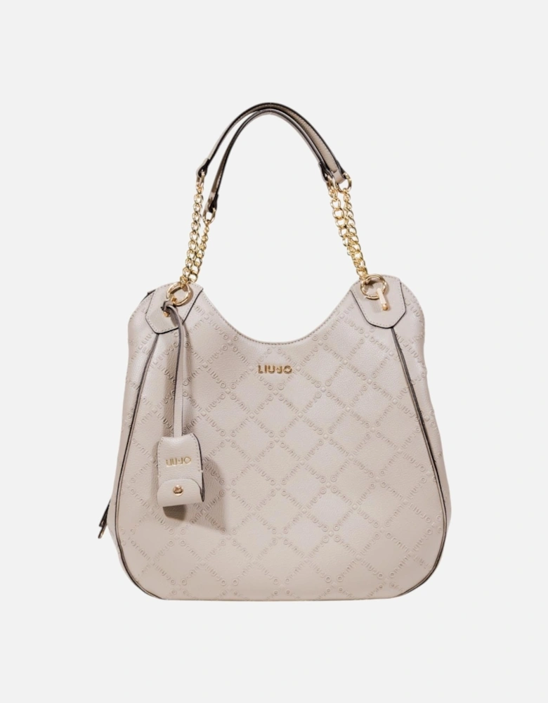 Beige Zip Closure Tote Bag with Inside Pockets Women