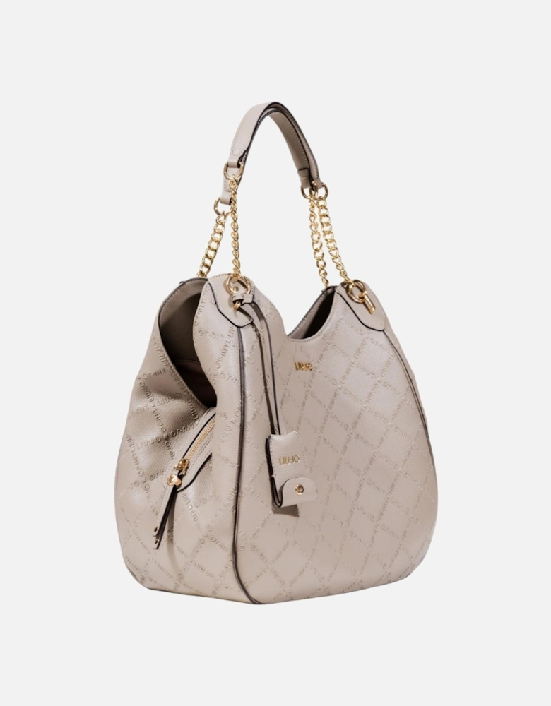Beige Zip Closure Tote Bag with Inside Pockets Women