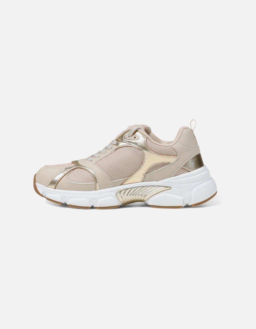 Lace-Up Beige Sneakers with Polyester and Polyurethane Women