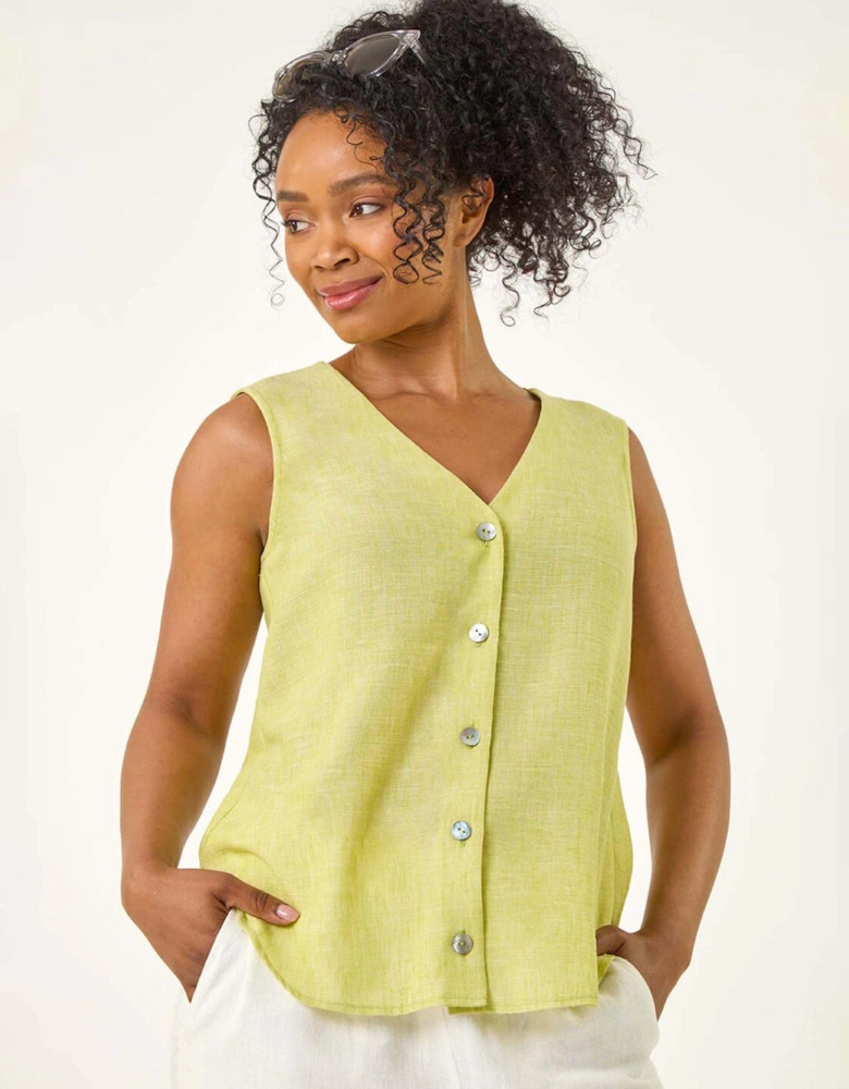 Petite Buttoned Sleeveless Blouse - Lime