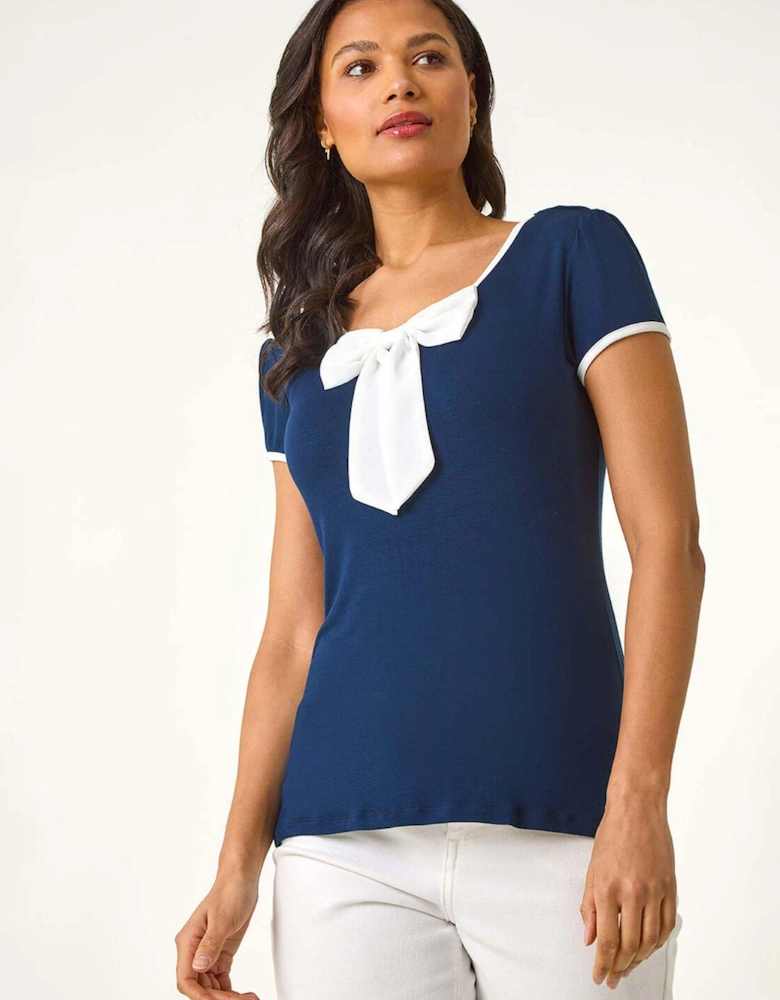 Bow Front Stretch Top - Navy