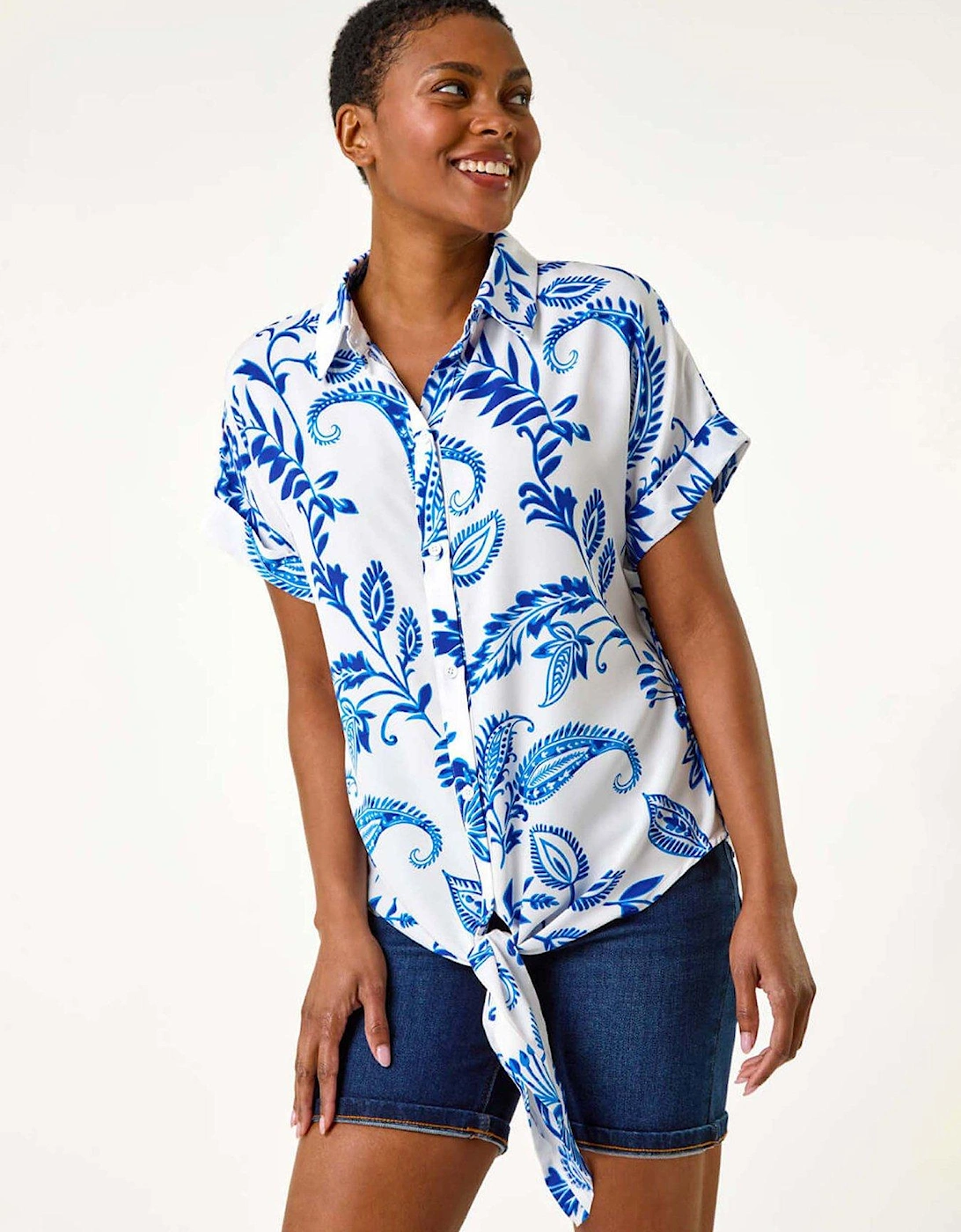 Paisley Leaf Print Tie Front Top, 2 of 1