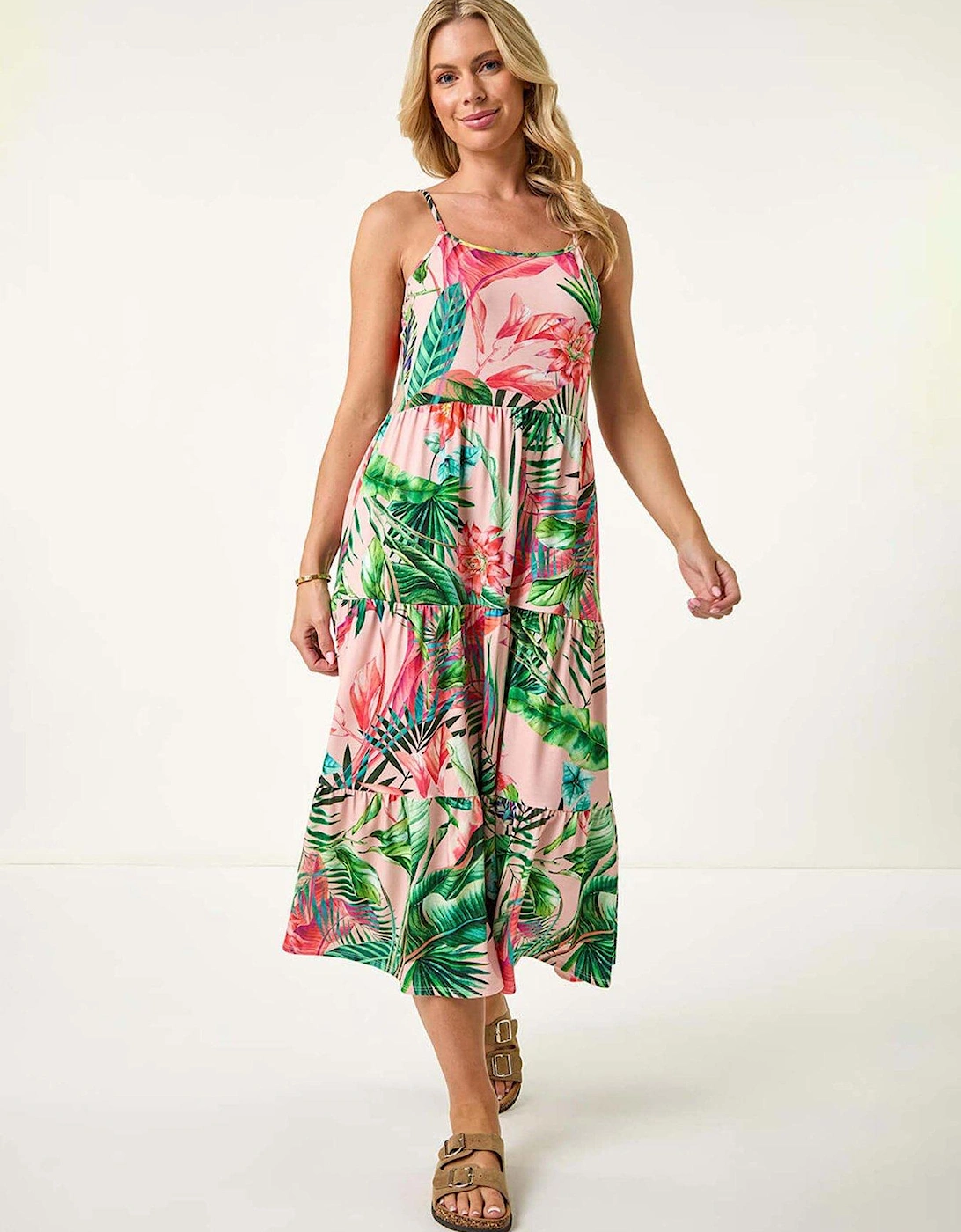 Petite Tropical Strappy Tiered Dress - Pink, 2 of 1