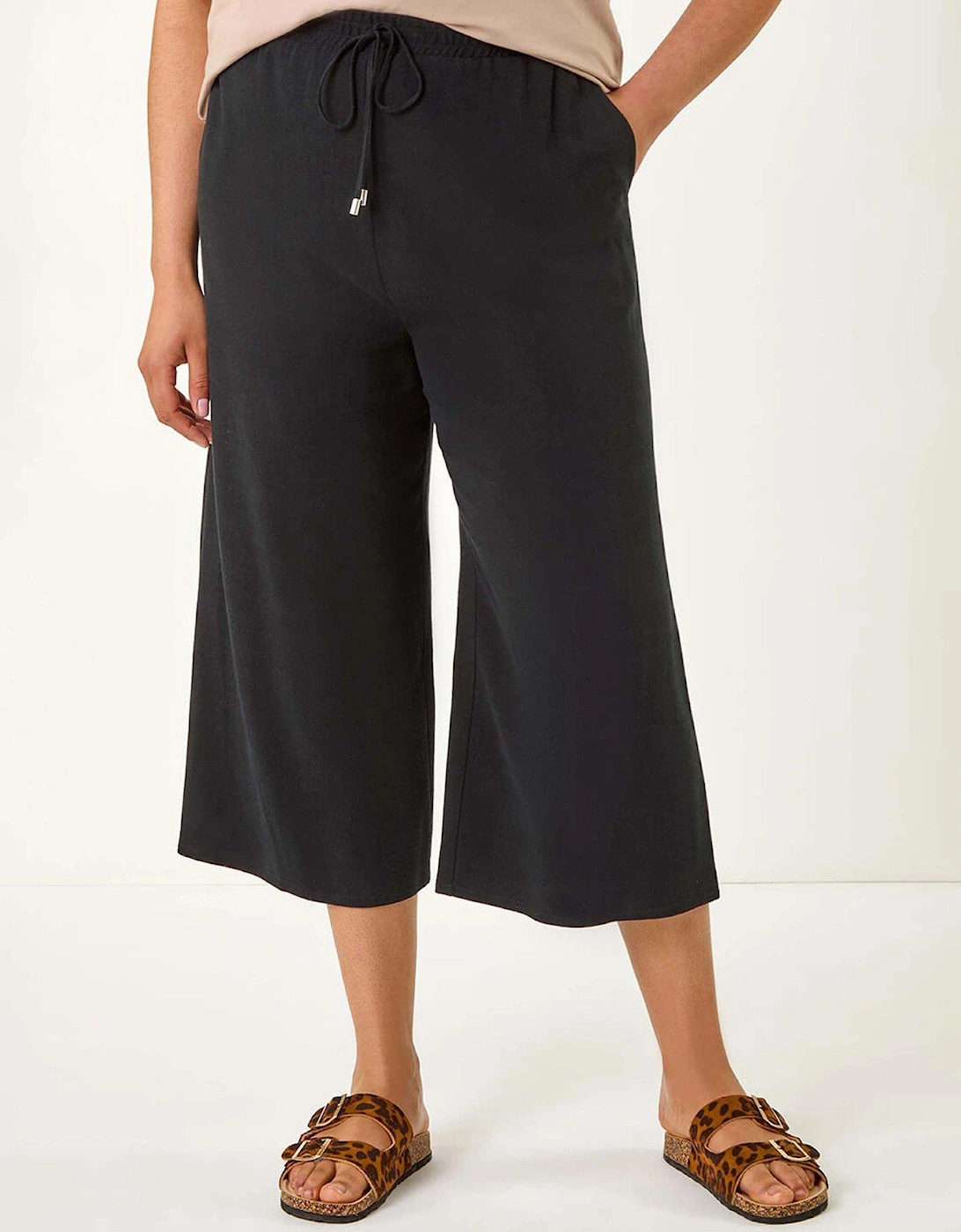 Curve Linen Mix Cropped Trousers - Black, 2 of 1