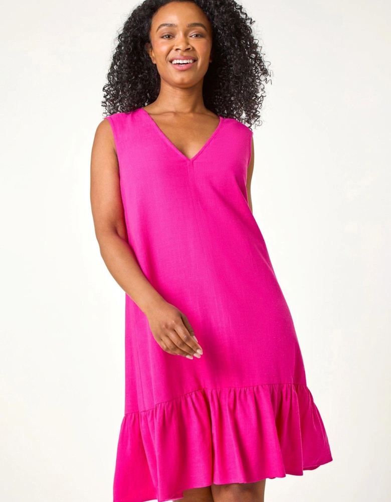 Petite Sleeveless Plain Frill Hem Dress - Pink