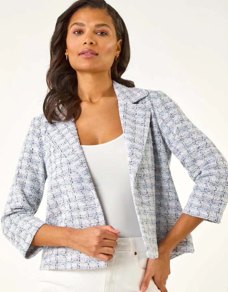 Textured Check Print Collar & Revere Blazer - Lilac