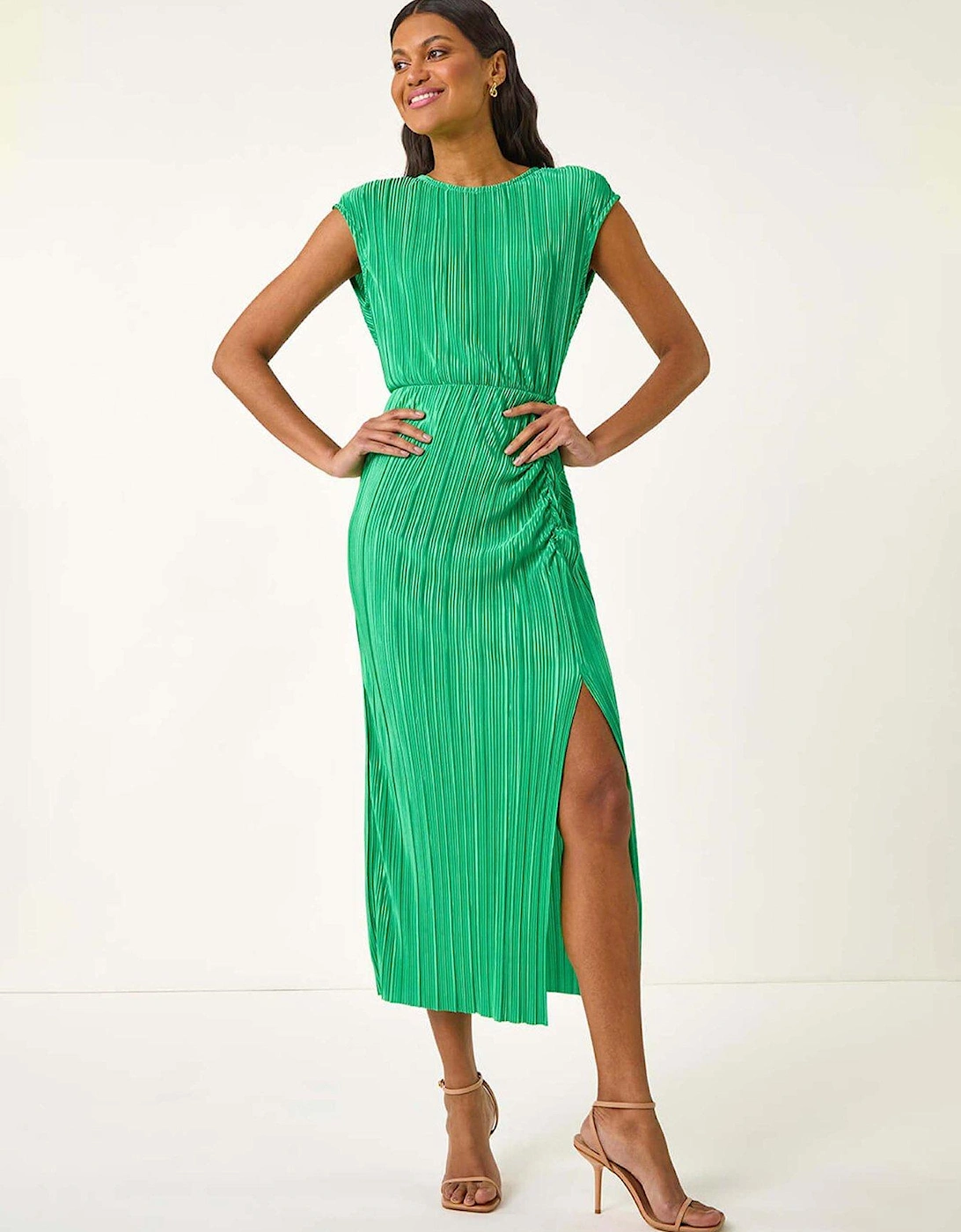 Plisse Cowl Back Midi Dress - Green, 2 of 1