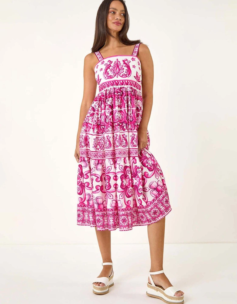 Dusk Baroque Strappy Midi Dress - Pink