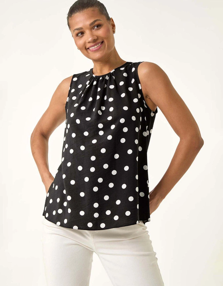 Spot Print Tie Detail Vest Top - Black