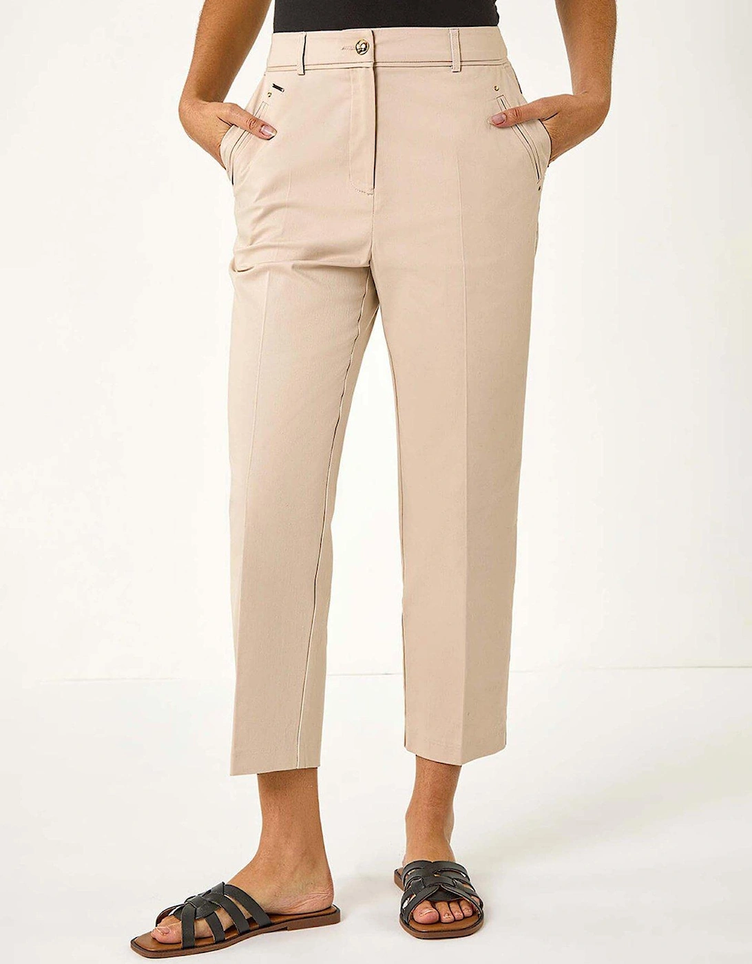 Cotton Stretch Cropped Trouser - Stone, 2 of 1