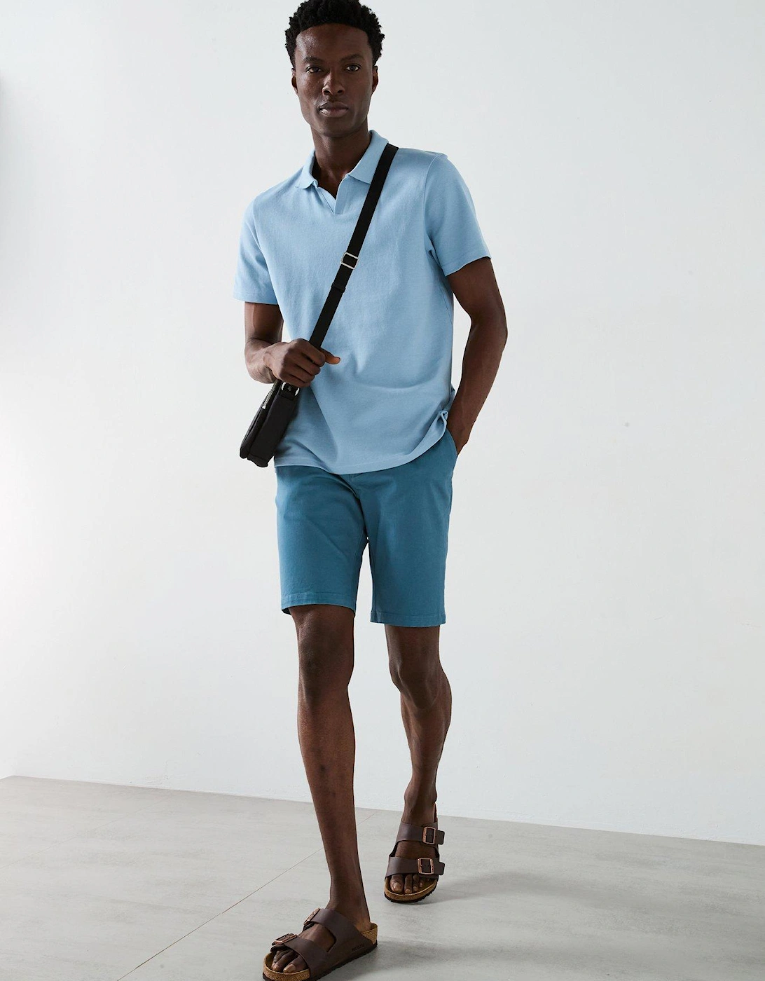 Pique Cuban Collar Polo Shirt - Light Blue