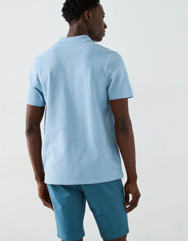 Pique Cuban Collar Polo Shirt - Light Blue