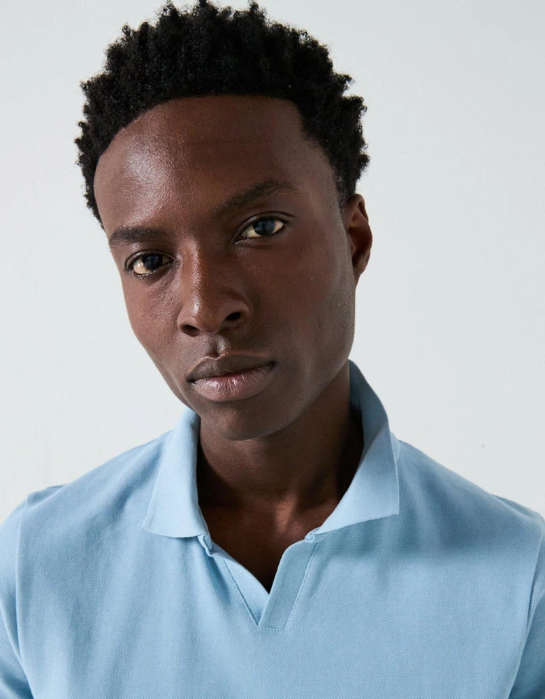 Pique Cuban Collar Polo Shirt - Light Blue