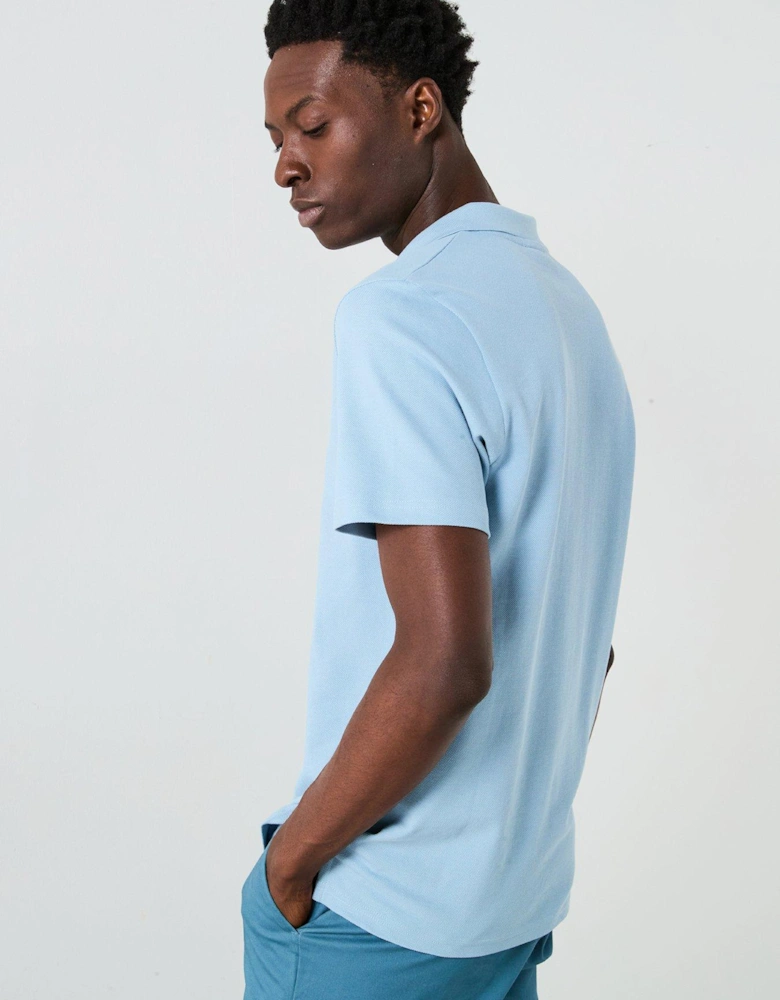 Pique Cuban Collar Polo Shirt - Light Blue