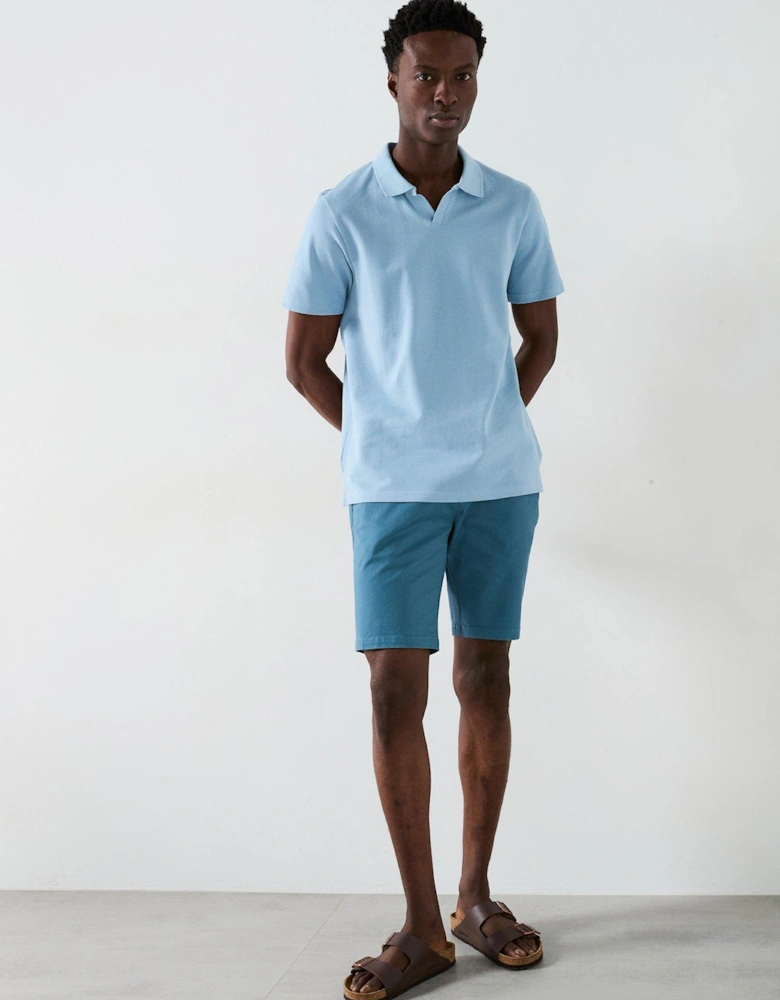Pique Cuban Collar Polo Shirt - Light Blue