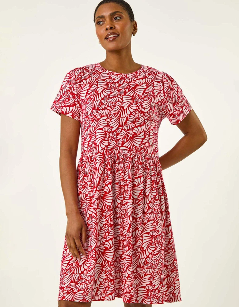 Abstract Print Jersey Dress - Red