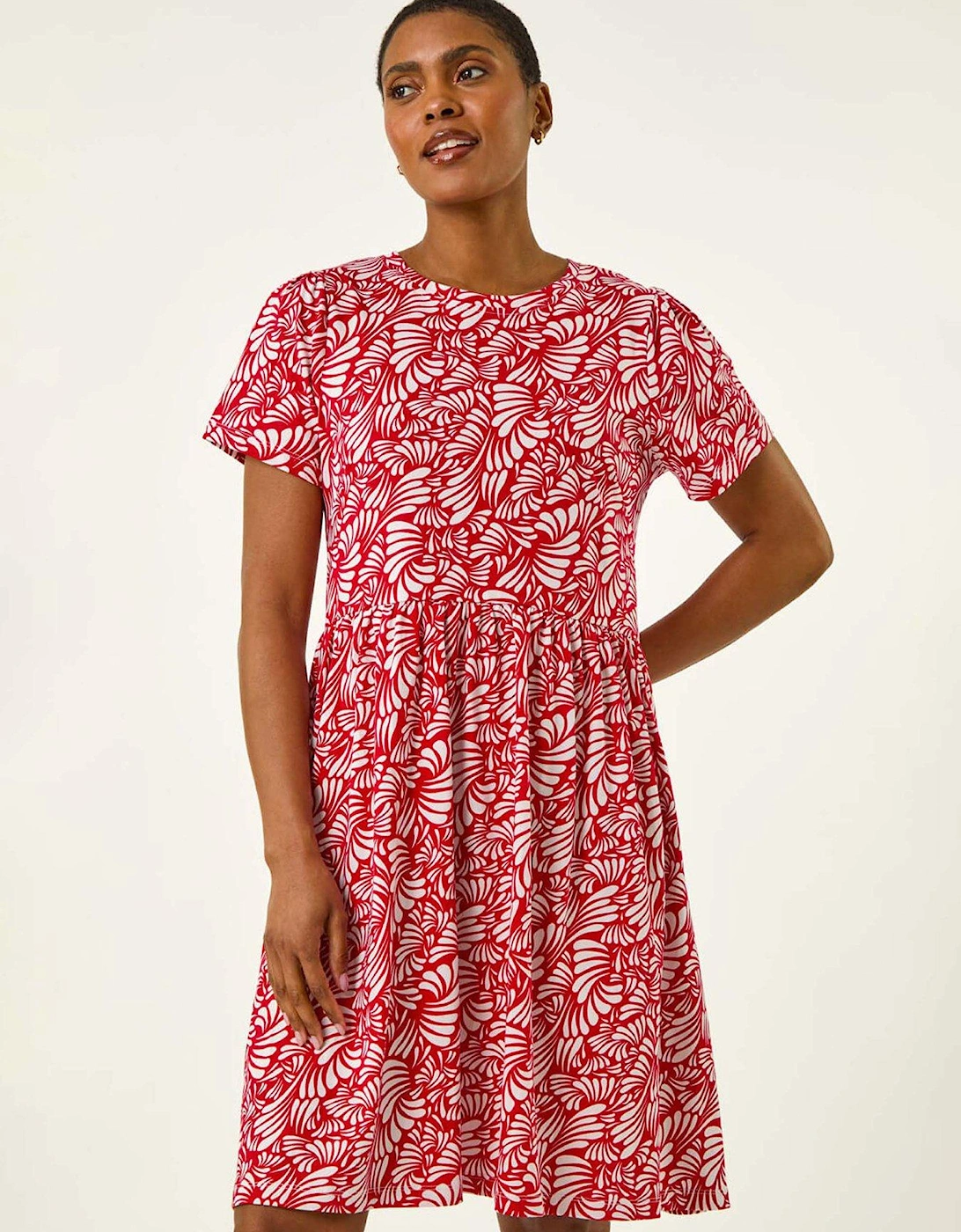 Abstract Print Jersey Dress - Red, 2 of 1
