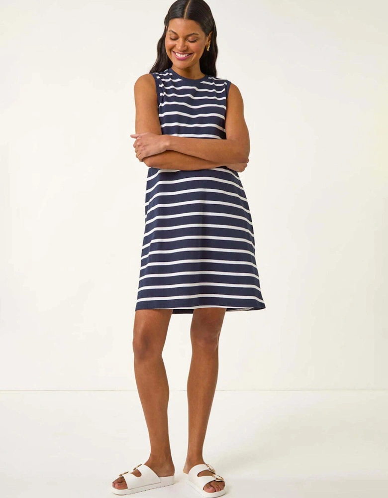 Stripe Jersey A-line Dress - Navy