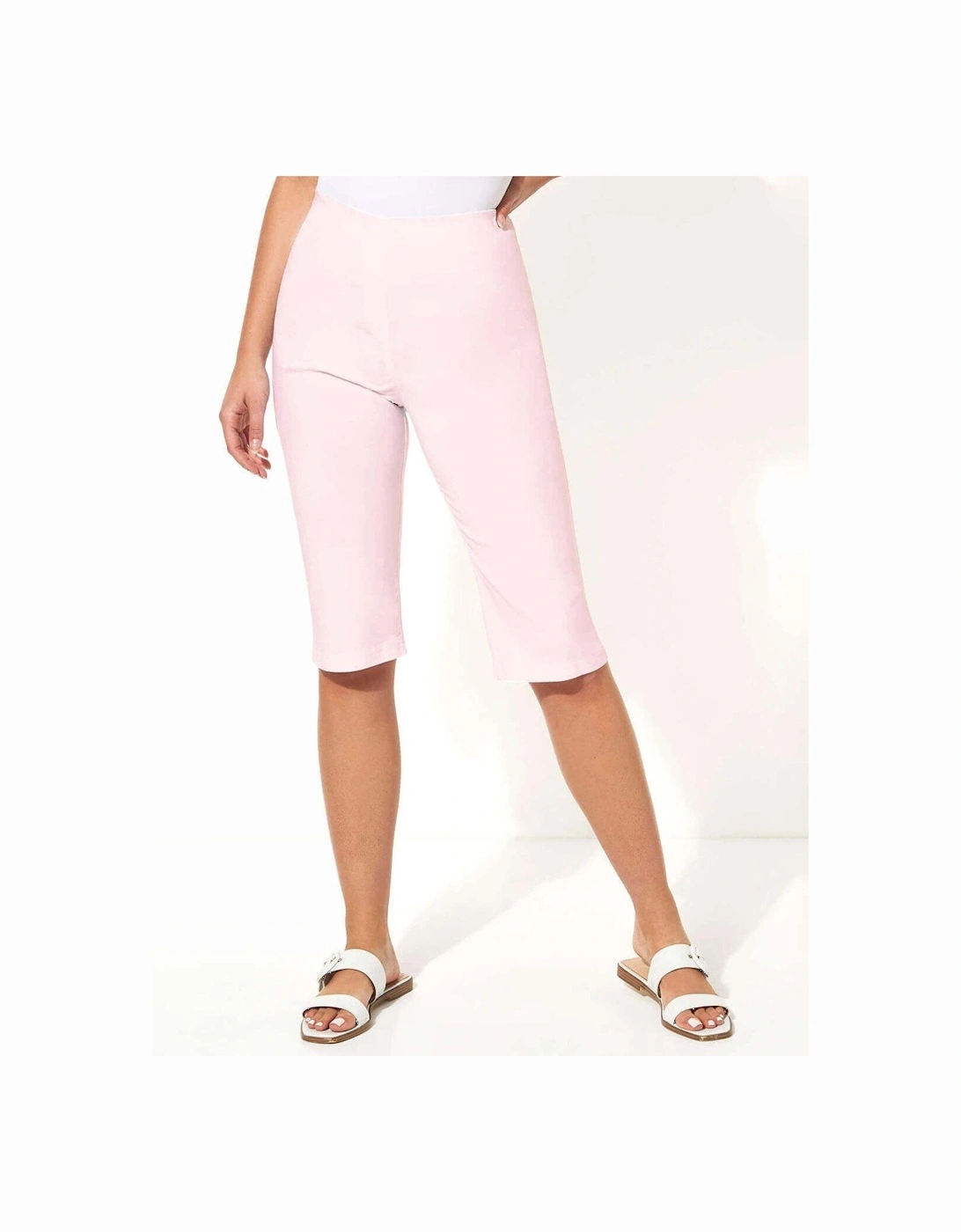 Stretch Knee Length Elastic Waist Shorts - Light-pink, 2 of 1