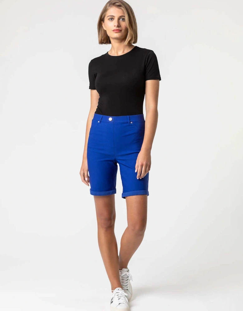 Elastic Waist Turn Up Stretch Shorts - Royal Blue