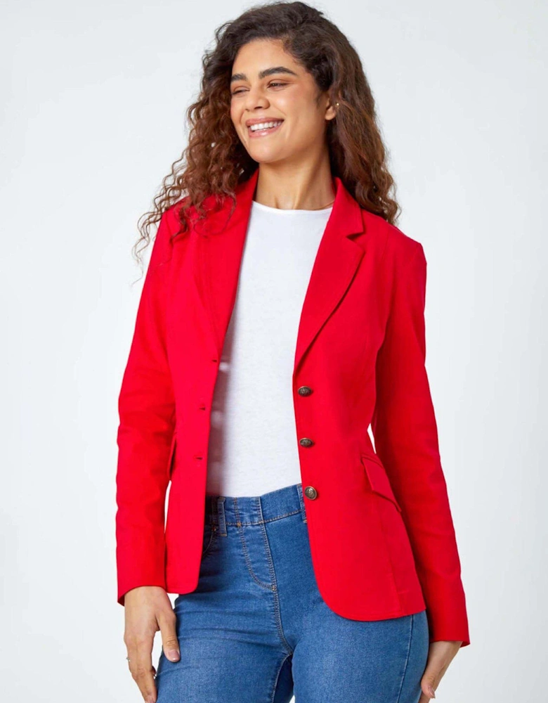 Button Detail Stretch Blazer - Red