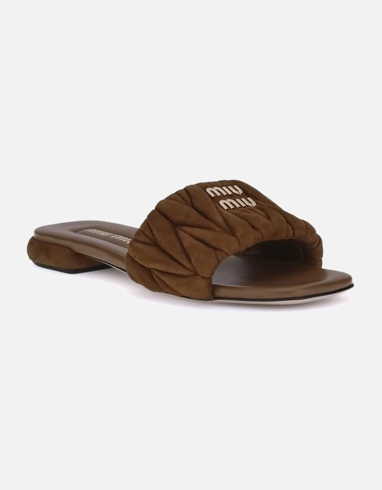 Matelasse Nappa Leather Sandals with Metal Lettering Women - Black