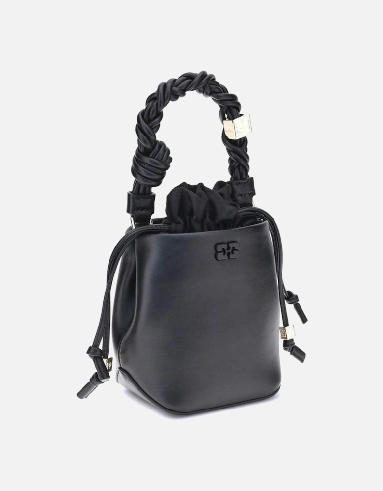 Braided Handle Mini Bucket Bag with Drawstring Closure Women - Black