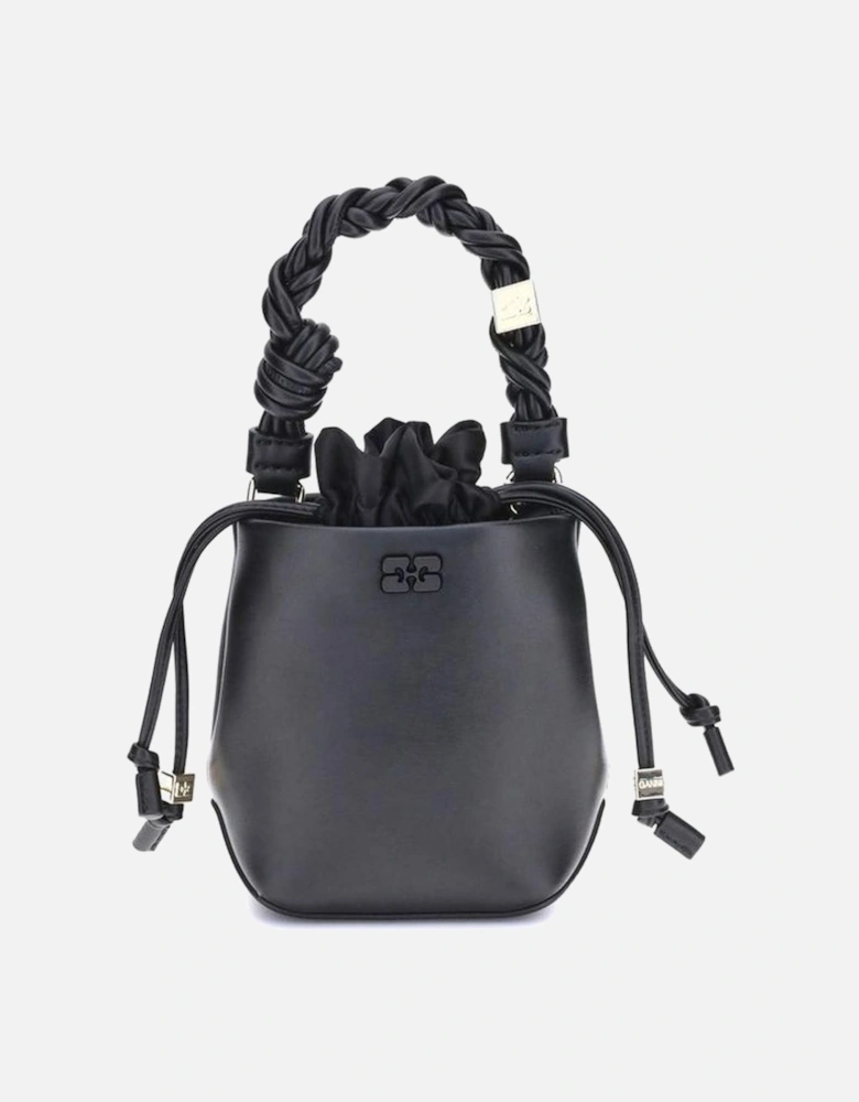 Braided Handle Mini Bucket Bag with Drawstring Closure Women - Black
