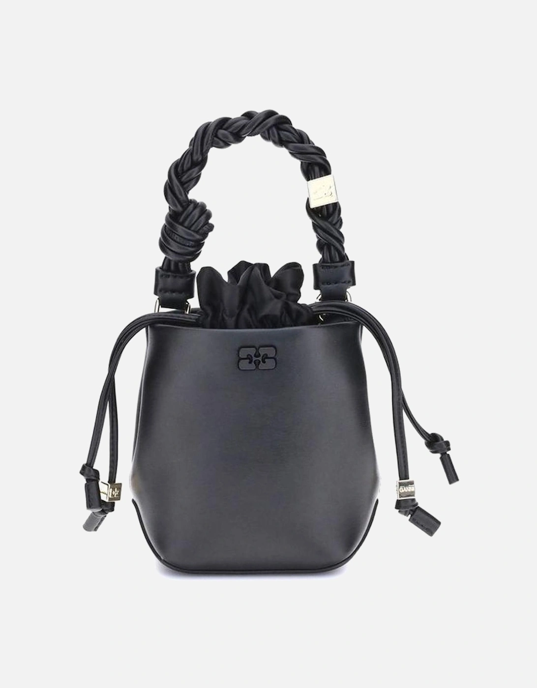 Braided Handle Mini Bucket Bag with Drawstring Closure Women - Black, 5 of 4