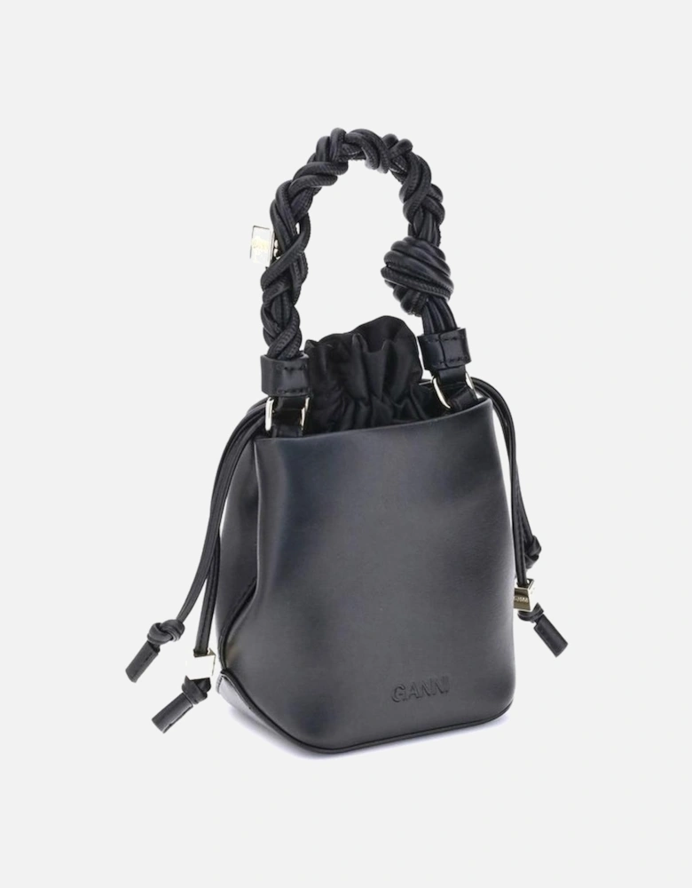 Braided Handle Mini Bucket Bag with Drawstring Closure Women - Black