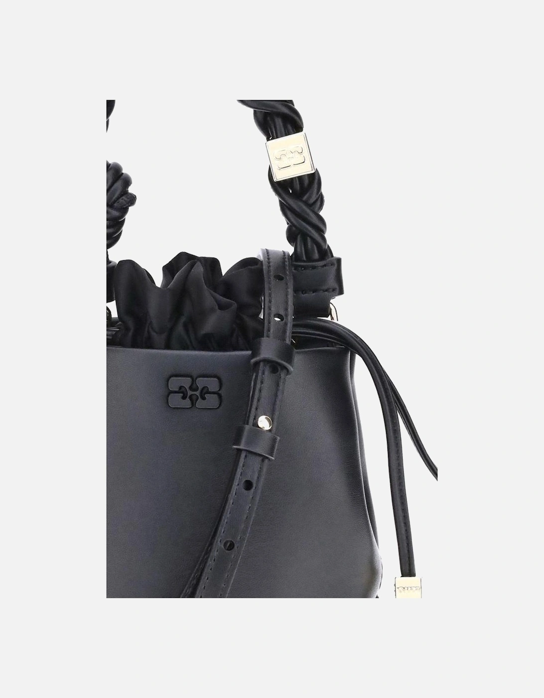 Braided Handle Mini Bucket Bag with Drawstring Closure Women - Black