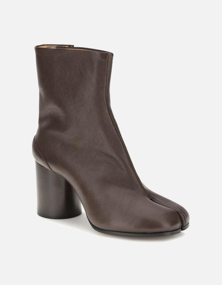 Leather Tabi Ankle Boots with Cylindrical Heel Women - Brown