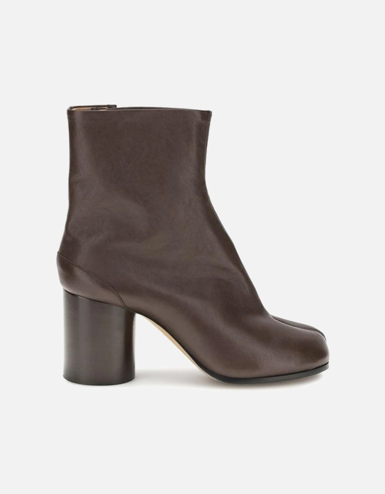 Leather Tabi Ankle Boots with Cylindrical Heel Women - Brown
