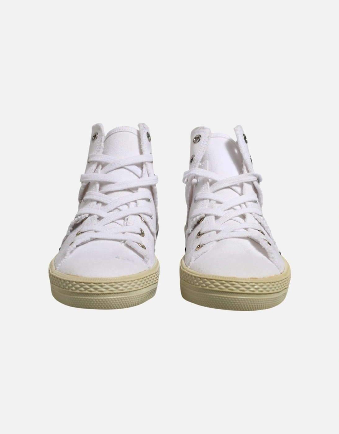 Canvas Mid Top Sneakers with Leather Sole Women - White
