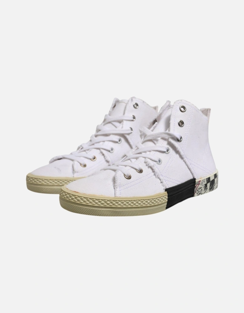Canvas Mid Top Sneakers with Leather Sole Women - White