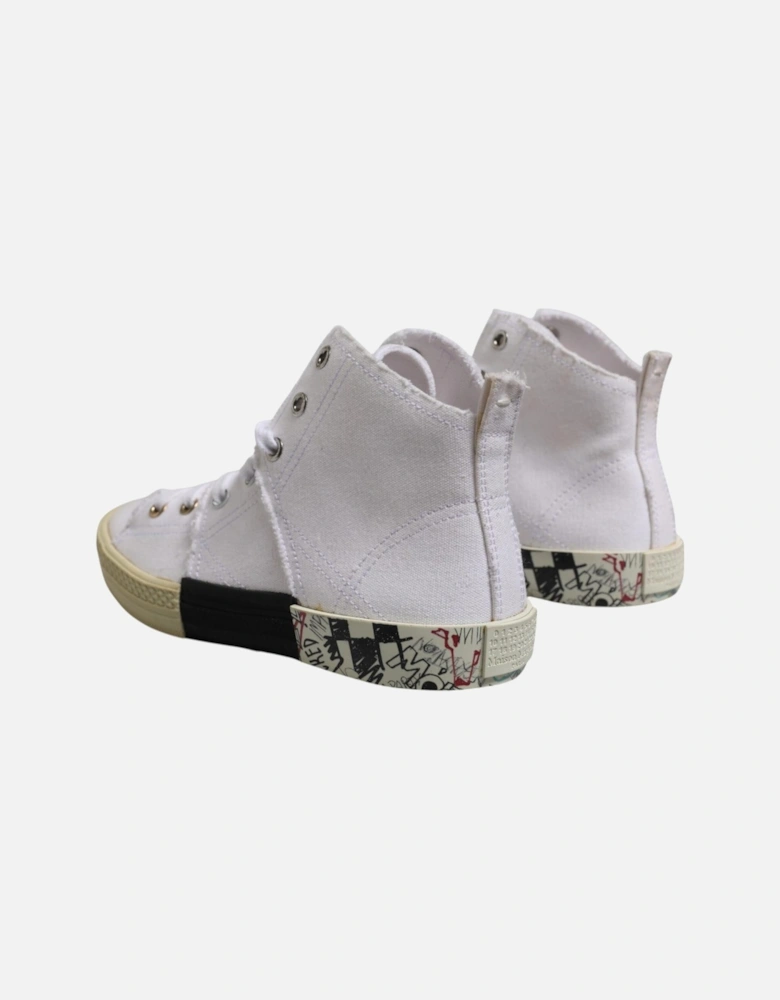 Canvas Mid Top Sneakers with Leather Sole Women - White